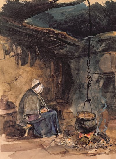 Watching the Pot Boil - A Cottage Interior by John Frederick Lewis